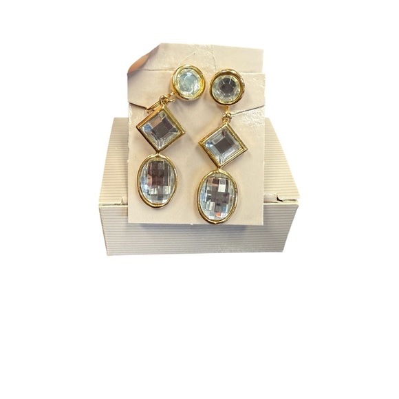 Avon “showstopper” Goldtone and Crystal drop clip Earrings. NIB 1989 vintage - Picture 1 of 5